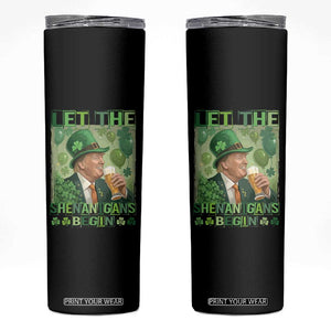 Funny St Patrick's Day Trump Skinny Tumbler Let The Shenanigans Begin Leprechaun Trump TS11 Black Print Your Wear