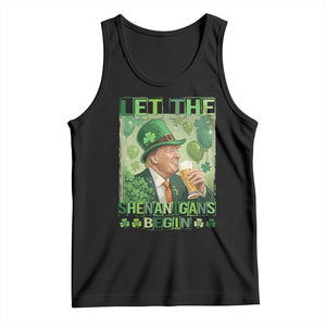Funny St Patrick's Day Trump Tank Top Let The Shenanigans Begin Leprechaun Trump TS11 Black Print Your Wear