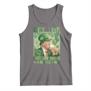 Funny St Patrick's Day Trump Tank Top Let The Shenanigans Begin Leprechaun Trump TS11 Deep Heather Print Your Wear