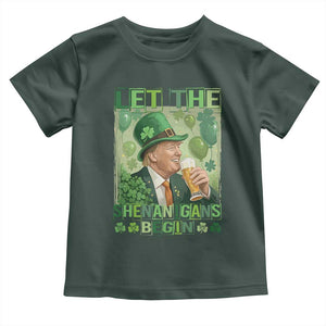 Funny St Patrick's Day Trump Toddler T Shirt Let The Shenanigans Begin Leprechaun Trump TS11 Dark Forest Green Print Your Wear