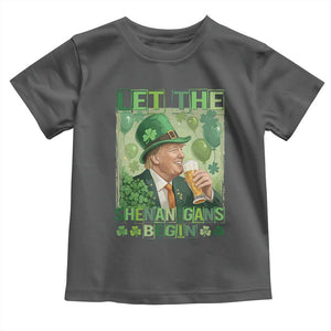 Funny St Patrick's Day Trump Toddler T Shirt Let The Shenanigans Begin Leprechaun Trump TS11 Dark Heather Print Your Wear
