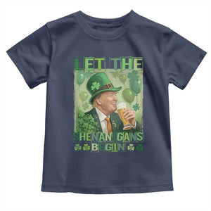 Funny St Patrick's Day Trump Toddler T Shirt Let The Shenanigans Begin Leprechaun Trump TS11 Navy Print Your Wear
