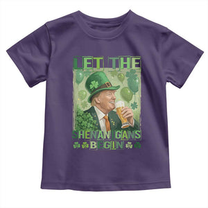 Funny St Patrick's Day Trump Toddler T Shirt Let The Shenanigans Begin Leprechaun Trump TS11 Purple Print Your Wear
