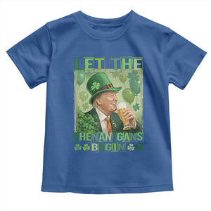 Funny St Patrick's Day Trump Toddler T Shirt Let The Shenanigans Begin Leprechaun Trump TS11 Royal Blue Print Your Wear
