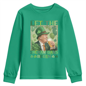 Funny St Patrick's Day Trump Youth Sweatshirt Let The Shenanigans Begin Leprechaun Trump TS11 Irish Green Print Your Wear