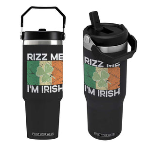Funny St Patrick's Day Rizz Me I'm Irish Flip Straw Tumbler Shamrock Ireland Flag TS11 One Size: 30 oz Black Print Your Wear