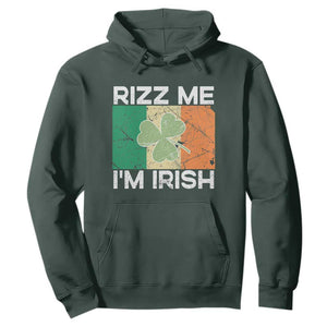 Funny St Patrick's Day Rizz Me I'm Irish Hoodie Shamrock Ireland Flag TS11 Dark Forest Green Print Your Wear