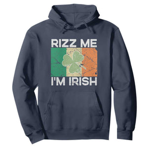 Funny St Patrick's Day Rizz Me I'm Irish Hoodie Shamrock Ireland Flag TS11 Navy Print Your Wear