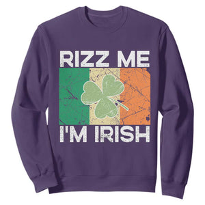 Funny St Patrick's Day Rizz Me I'm Irish Sweatshirt Shamrock Ireland Flag TS11 Purple Print Your Wear