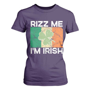 Funny St Patrick's Day Rizz Me I'm Irish T Shirt For Women Shamrock Ireland Flag TS11 Purple Print Your Wear