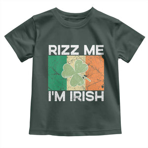Funny St Patrick's Day Rizz Me I'm Irish Toddler T Shirt Shamrock Ireland Flag TS11 Dark Forest Green Print Your Wear
