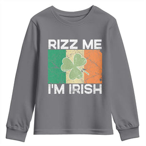 Funny St Patrick's Day Rizz Me I'm Irish Youth Sweatshirt Shamrock Ireland Flag TS11 Charcoal Print Your Wear