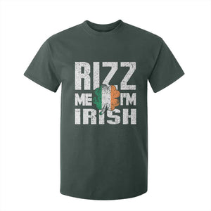 Funny Rizz Me I'm Irish T Shirt For Kid St Patrick's Day Vintage Ireland Flag TS11 Dark Forest Green Print Your Wear