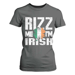 Funny Rizz Me I'm Irish T Shirt For Women St Patrick's Day Vintage Ireland Flag TS11 Dark Heather Print Your Wear