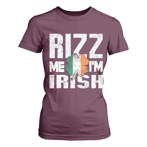 Funny Rizz Me I'm Irish T Shirt For Women St Patrick's Day Vintage Ireland Flag TS11 Maroon Print Your Wear
