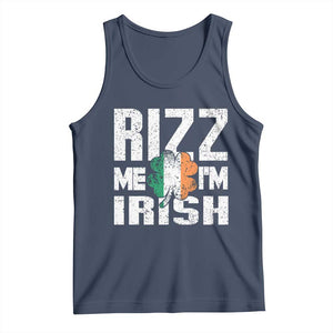 Funny Rizz Me I'm Irish Tank Top St Patrick's Day Vintage Ireland Flag TS11 Navy Print Your Wear