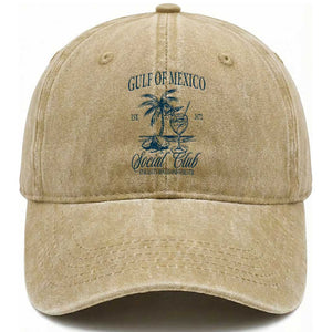 Funny Gulf Of Mexico Social Club Stay Salty Always And Forever Washed Cotton Baseball Cap Coconut Tree Cocktail TS11 Print Your Wear