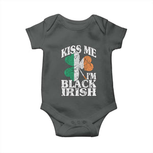 Funny Kiss Me I'm Black Irish Baby Onesie St Patrick's Day Vintage Shamrock TS11 Dark Heather Print Your Wear
