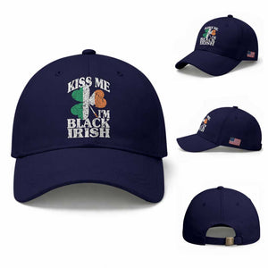 Funny Kiss Me I'm Black Irish Baseball Cap St Patrick's Day Vintage Shamrock TS11 Baseball Cap Universal Fit Dark Blue Print Your Wear