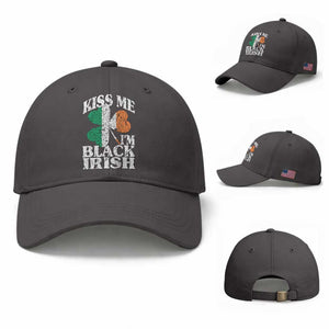 Funny Kiss Me I'm Black Irish Baseball Cap St Patrick's Day Vintage Shamrock TS11 Baseball Cap Universal Fit Dark Gray Print Your Wear