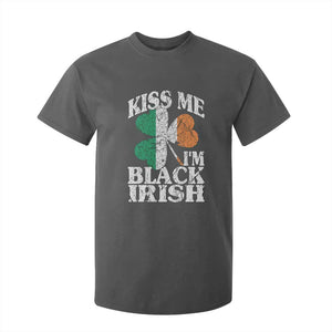 Funny Kiss Me I'm Black Irish T Shirt For Kid St Patrick's Day Vintage Shamrock TS11 Dark Heather Print Your Wear