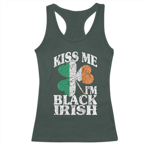 Funny Kiss Me I'm Black Irish Racerback Tank Top St Patrick's Day Vintage Shamrock TS11 Dark Forest Green Print Your Wear