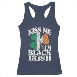 Funny Kiss Me I'm Black Irish Racerback Tank Top St Patrick's Day Vintage Shamrock TS11 Navy Print Your Wear