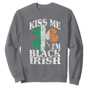 Funny Kiss Me I'm Black Irish Sweatshirt St Patrick's Day Vintage Shamrock TS11 Charcoal Print Your Wear
