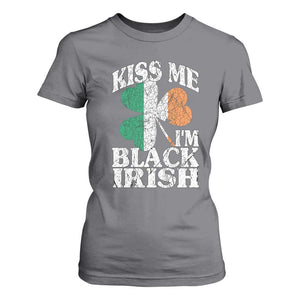 Funny Kiss Me I'm Black Irish T Shirt For Women St Patrick's Day Vintage Shamrock TS11 Charcoal Print Your Wear