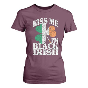 Funny Kiss Me I'm Black Irish T Shirt For Women St Patrick's Day Vintage Shamrock TS11 Maroon Print Your Wear