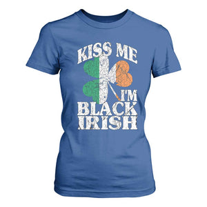Funny Kiss Me I'm Black Irish T Shirt For Women St Patrick's Day Vintage Shamrock TS11 Royal Blue Print Your Wear