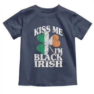 Funny Kiss Me I'm Black Irish Toddler T Shirt St Patrick's Day Vintage Shamrock TS11 Navy Print Your Wear
