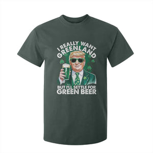 Funny Trump St Patrick's Day T Shirt For Kid I Really Want Greenland But I'll Settle For Green Beer TS11 Dark Forest Green Print Your Wear