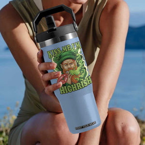 Funny St Patrick's Day Cannabis Weed Flip Straw Tumbler Kiss Me I'm Highrish Leprechaun TS11 One Size: 30 oz Light Blue Print Your Wear