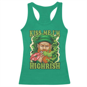 Funny St Patrick's Day Cannabis Weed Racerback Tank Top Kiss Me I'm Highrish Leprechaun TS11 Irish Green Print Your Wear