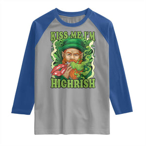 Funny St Patrick's Day Cannabis Weed Raglan Shirt Kiss Me I'm Highrish Leprechaun TS11 Sport Gray Royal Print Your Wear