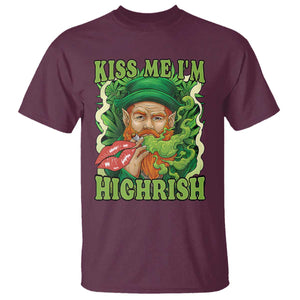 Funny St Patrick's Day Cannabis Weed T Shirt Kiss Me I'm Highrish Leprechaun TS11 Maroon Print Your Wear