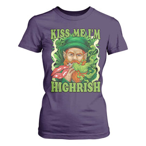 Funny St Patrick's Day Cannabis Weed T Shirt For Women Kiss Me I'm Highrish Leprechaun TS11 Purple Print Your Wear