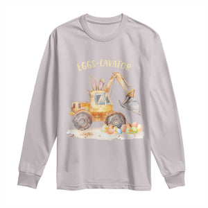 Funny Easter Day Excavator Long Sleeve Shirt Eggs-Cavator Bunny Construction Trucks TS11 Ice Gray Print Your Wear
