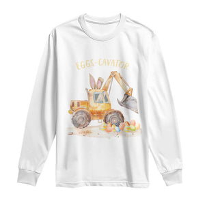 Funny Easter Day Excavator Long Sleeve Shirt Eggs-Cavator Bunny Construction Trucks TS11 White Print Your Wear