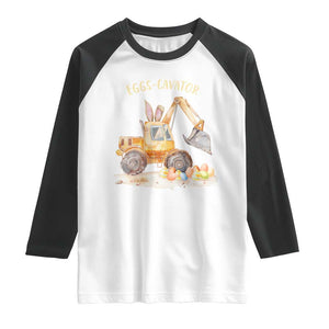 Funny Easter Day Excavator Raglan Shirt Eggs-Cavator Bunny Construction Trucks TS11 White Black Print Your Wear