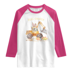Funny Easter Day Excavator Raglan Shirt Eggs-Cavator Bunny Construction Trucks TS11 White Heliconia Print Your Wear