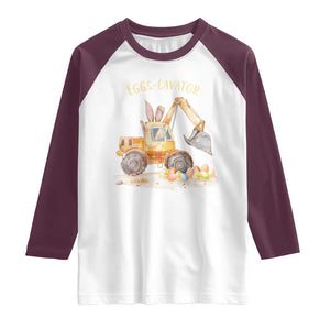 Funny Easter Day Excavator Raglan Shirt Eggs-Cavator Bunny Construction Trucks TS11 White Maroon Print Your Wear