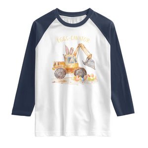 Funny Easter Day Excavator Raglan Shirt Eggs-Cavator Bunny Construction Trucks TS11 White Navy Print Your Wear
