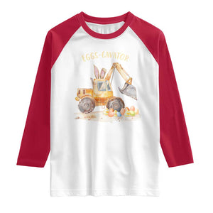 Funny Easter Day Excavator Raglan Shirt Eggs-Cavator Bunny Construction Trucks TS11 White Red Print Your Wear