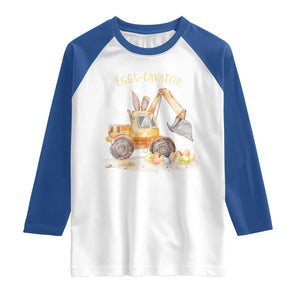 Funny Easter Day Excavator Raglan Shirt Eggs-Cavator Bunny Construction Trucks TS11 White Royal Print Your Wear