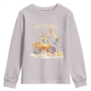 Funny Easter Day Excavator Youth Sweatshirt Eggs-Cavator Bunny Construction Trucks TS11 Ice Gray Print Your Wear