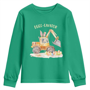 Funny Easter Day Excavator Youth Sweatshirt Eggs-Cavator Bunny Construction Trucks TS11 Irish Green Print Your Wear