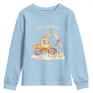 Funny Easter Day Excavator Youth Sweatshirt Eggs-Cavator Bunny Construction Trucks TS11 Light Blue Print Your Wear