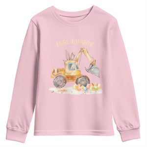 Funny Easter Day Excavator Youth Sweatshirt Eggs-Cavator Bunny Construction Trucks TS11 Light Pink Print Your Wear